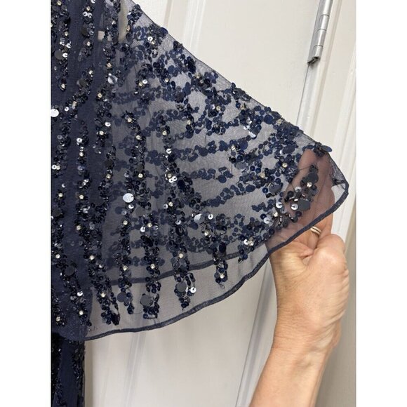 Mac Duggal size 18 Navy 93784 Sequined Beaded V-NECK Formal Cocktail Dress GOWN - Picture 13 of 14